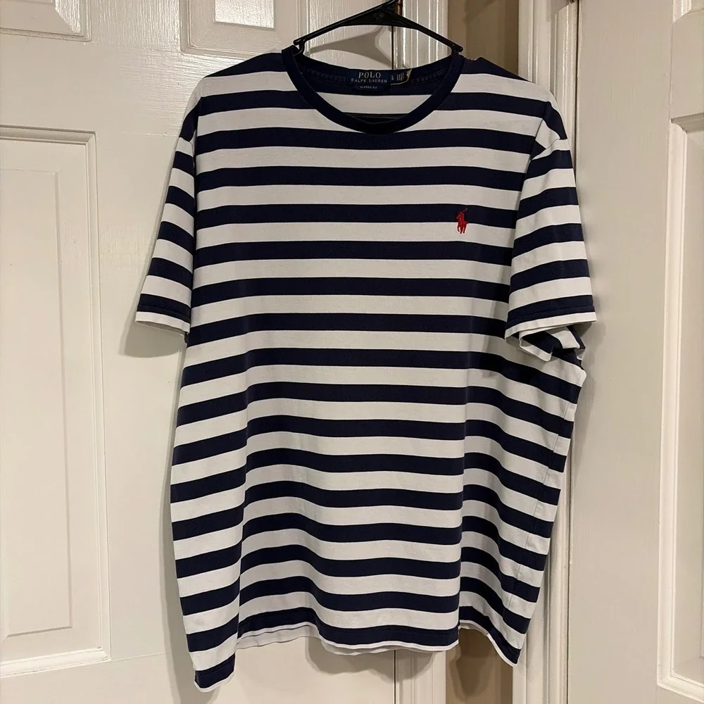 Polo Ralph Lauren Mens Classic Fit Striped T-Shirt Navy White Large